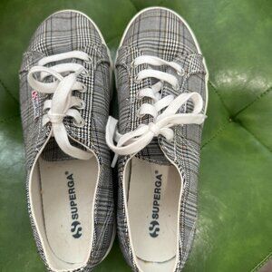 Superga Black Plaid Platform Sneakers